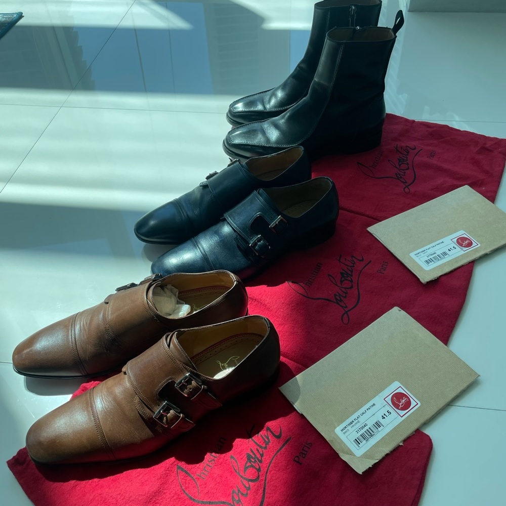 3 used Christian Louboutin dress shoes and zip boot 100% authentic 41.5-42
